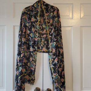 LOFT SCARF WRAP FLORAL PRINT BLACK PINK GOLD AQUA LIGHTWEIGHT